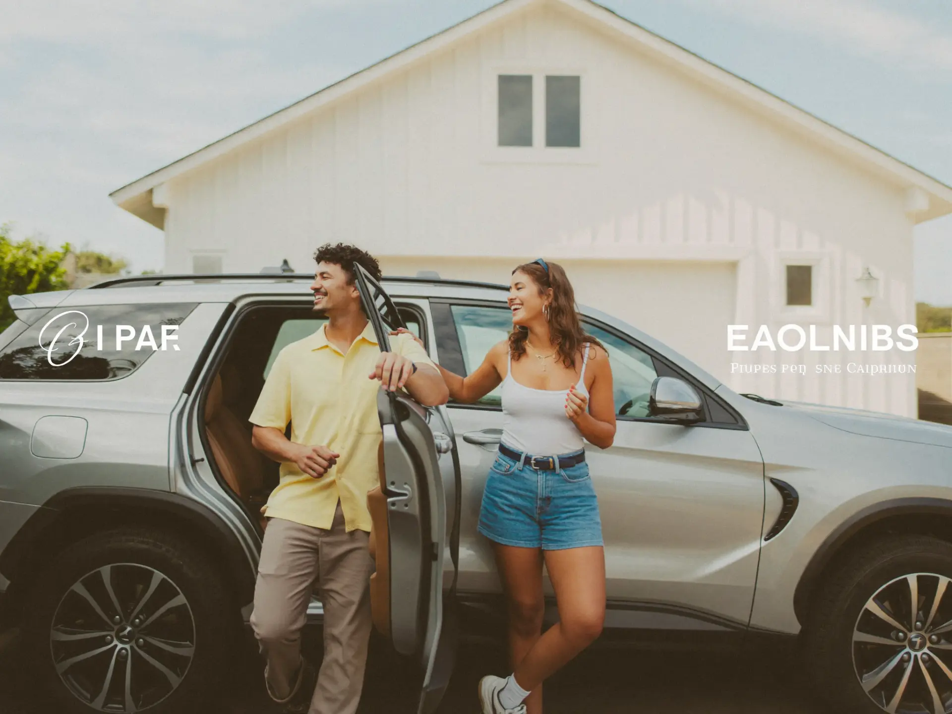 Happy couple beside their SUV